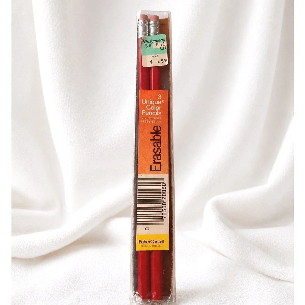 VTG Faber-Castell Venus 1007 Erasable Red Colored Pencils Lot of‎ 2 Unused 70s